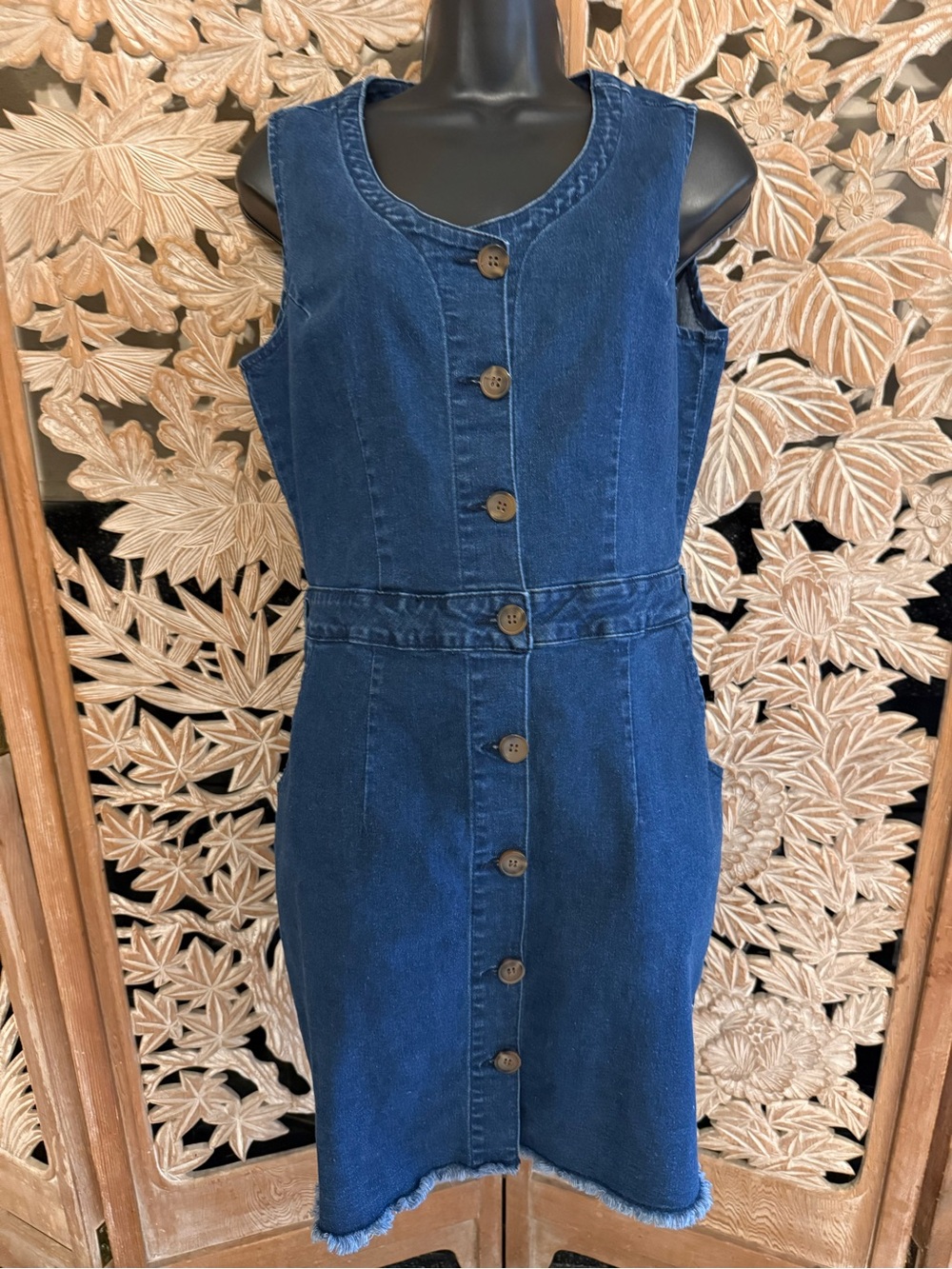 luvamia Women's Casual V Neck Sleeveless Jeans Button Down Denim Short Dress